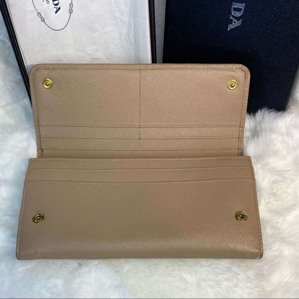 PRADA Cammeo Saffiano Metal Leather Long Continental Wallet taupe minimalist - Picture 2 of 13